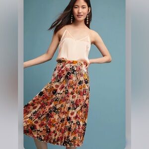 Anthropologie Maeve Velvet Floral Pleated Skirt
